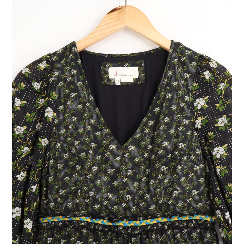 Anthropologie 0 Petite Karoline Boho Tiered Green and Black Floral Midi Dress - Picture 4 of 9